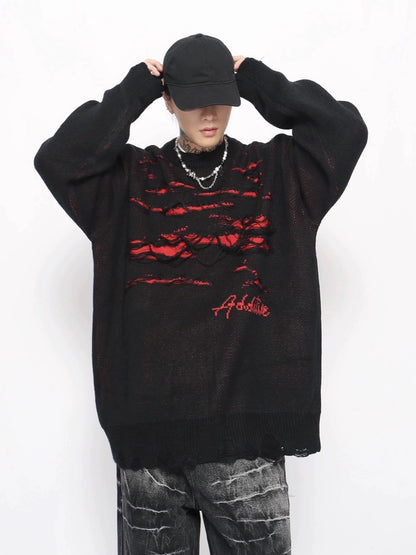 Damage Hollow-Out Oversize Knit Sweater WN10894