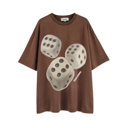Dice Print Washed Oversize Short Sleeve T-Shirt WN24461