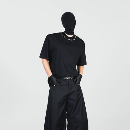 Pearl Studs Detail Oversize Short Sleeve T-Shirt WN17294