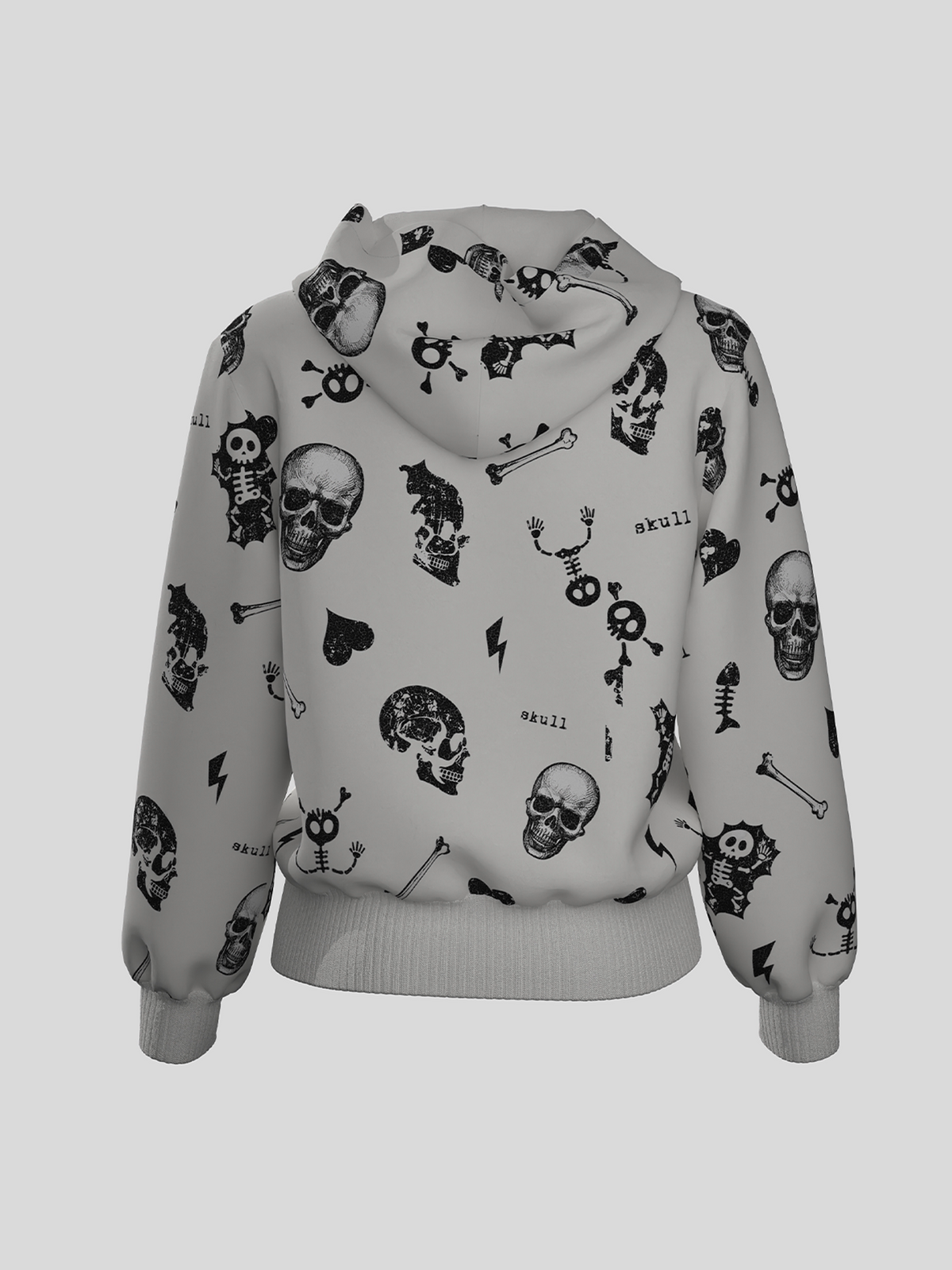 Skull Heart Graphic Cropped Zipper Hoodie WN27106