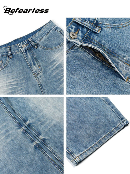 Washed Whisker Wide Leg Jeans WN26381
