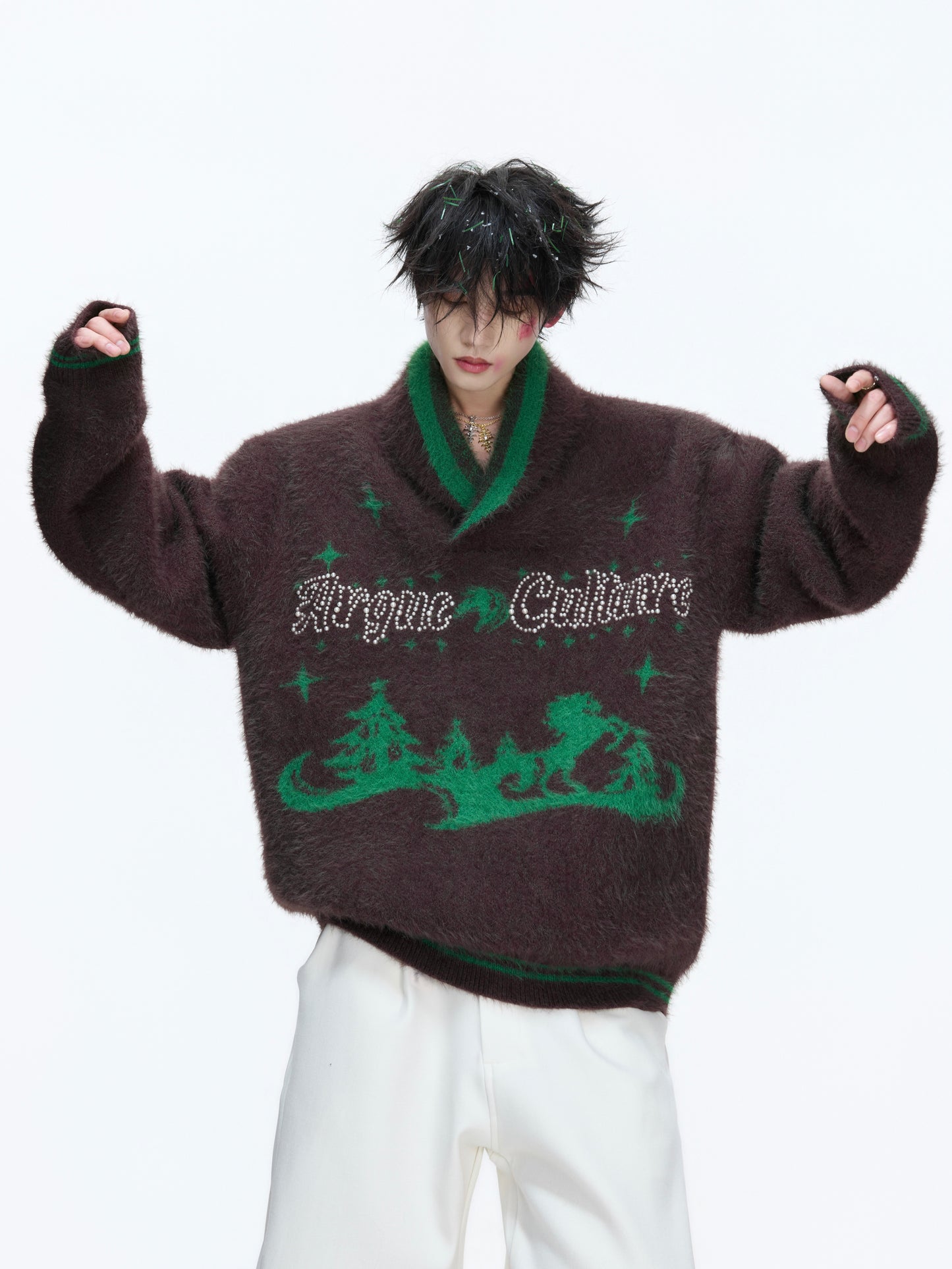 Woolen V-neck Knit Sweater WN22659