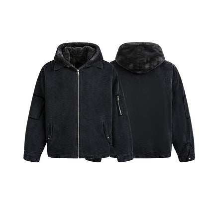 Fake Fur Collar Fleece Lining Denim Jacket WN21878