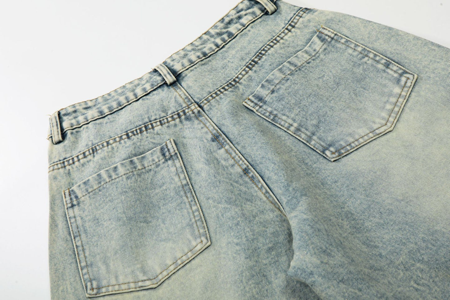 Washed Letter Print Wide Leg Denim Jeans WN25419