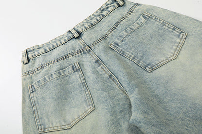 Washed Letter Print Wide Leg Denim Jeans WN25419