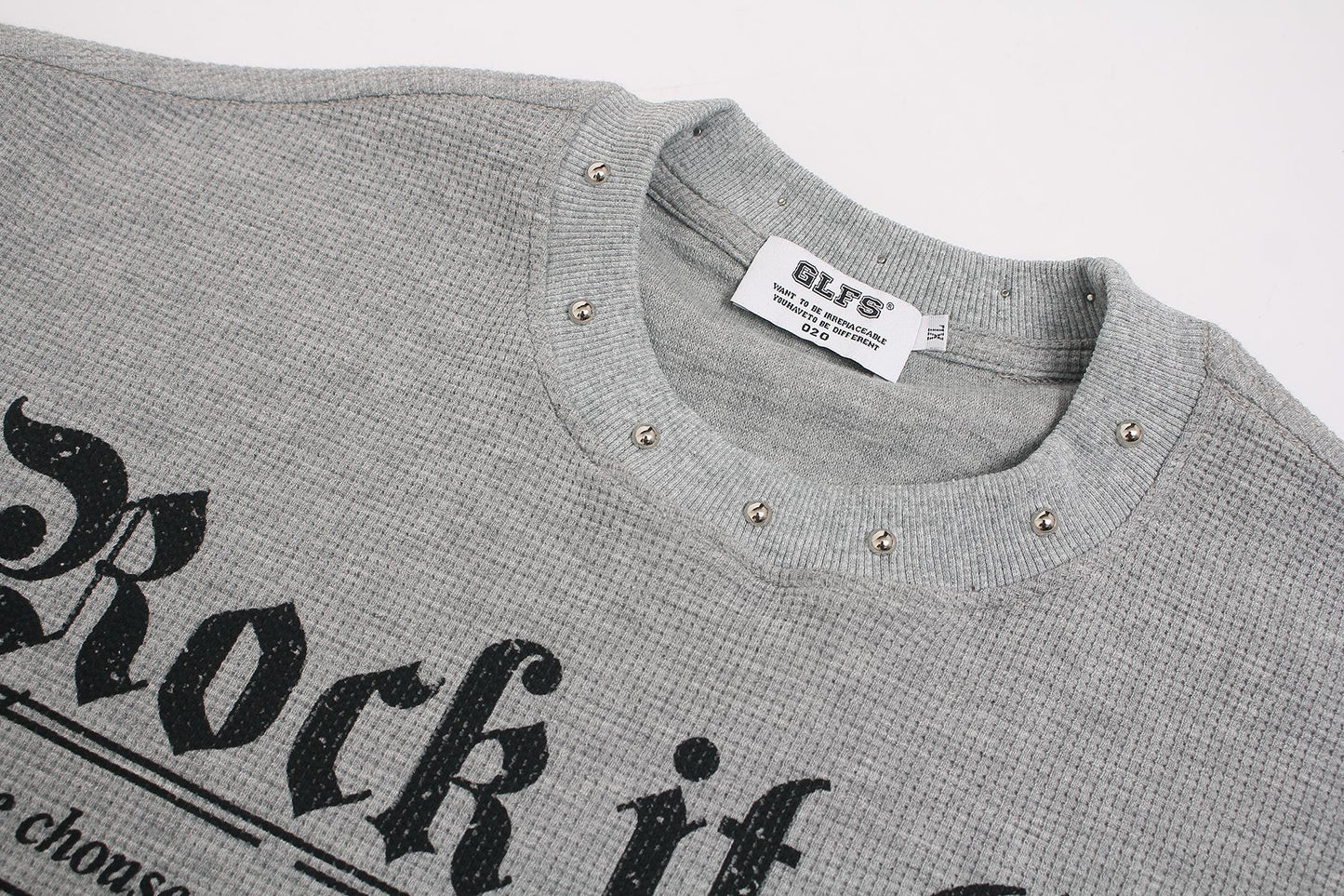 Waffle Newspaper Print Studs Short Sleeve T-Shirt WN25995