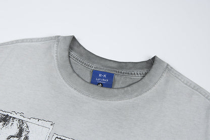 Graphic Print Wash Damage Cotton Short Sleeve T-Shirt WN25645