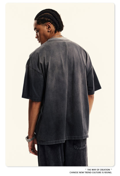 Washed Damage Print Oversize Short-sleeve T-shirt WN6400