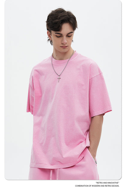 Oversize Washed Short-sleeve-T-shirt & Washed Short Sweatpants Setup WN6633