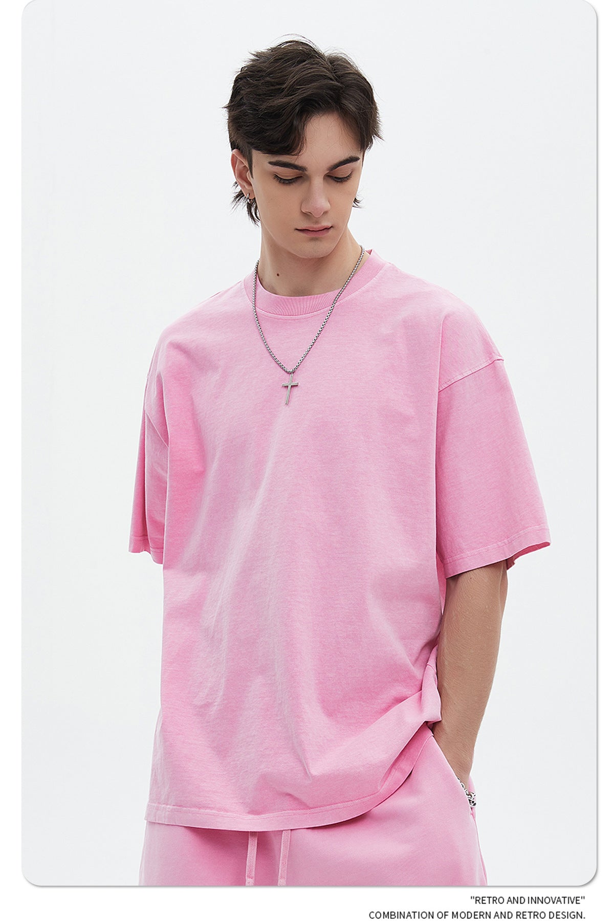 Oversize Washed Short-sleeve-T-shirt & Washed Short Sweatpants Setup WN6633-K