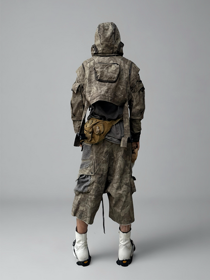 Deconstructed Camo PU Leather Rivet Short Jacket WN21988