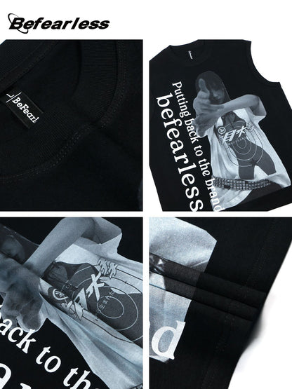 Portrait Graphic Letter Sleeveless T-Shirt WN26219