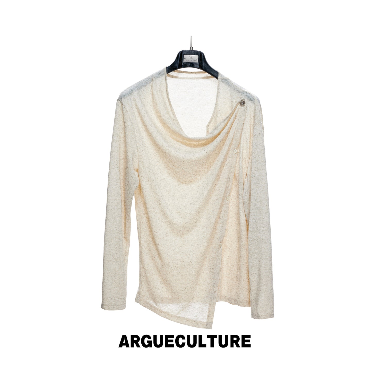 Asymmetric Draped Button Long Sleeve T-Shirt WN27045