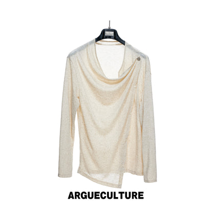Asymmetric Draped Button Long Sleeve T-Shirt WN27045