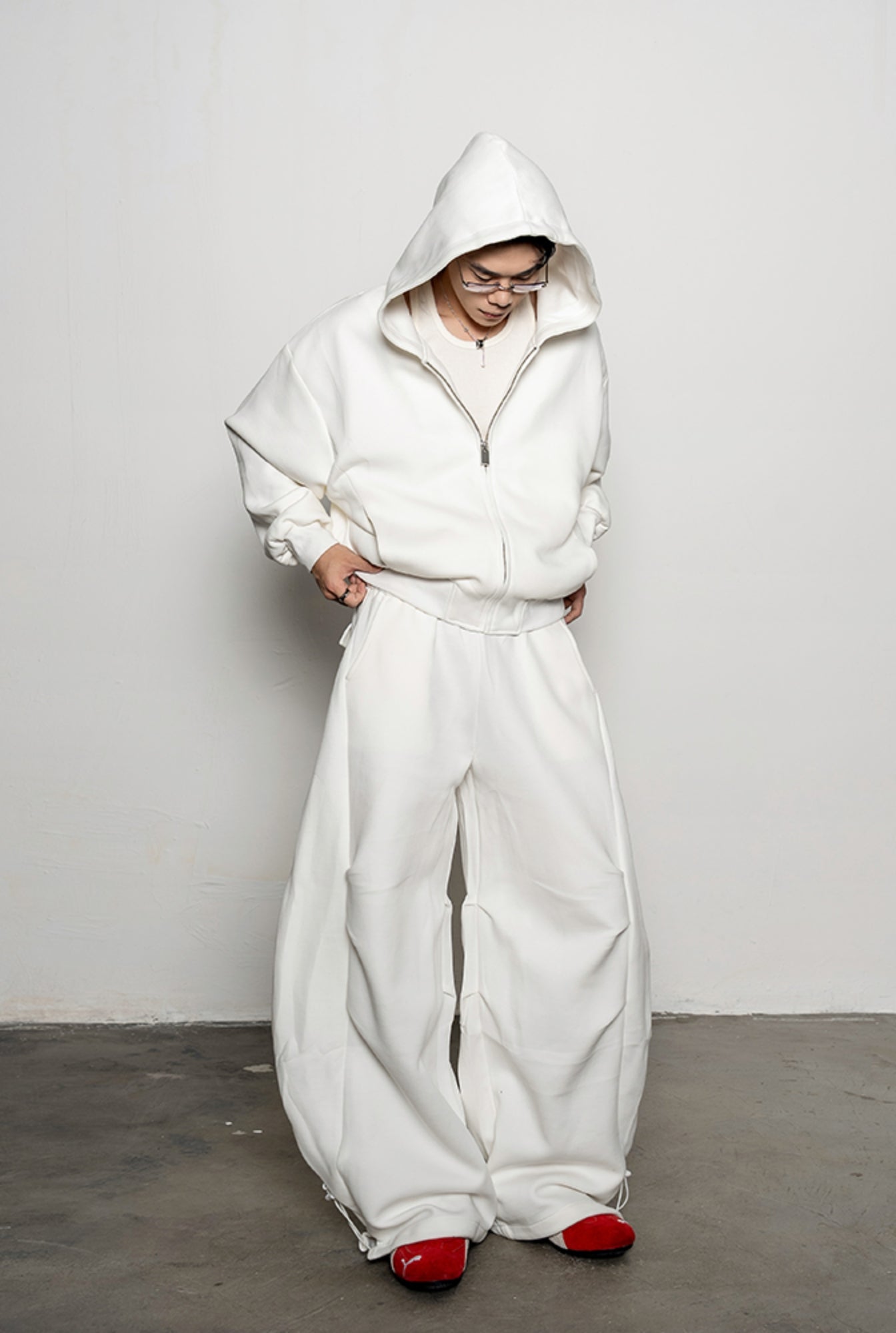Pleated Zipper Hoodie & Wide Leg Pants Setup WN20877