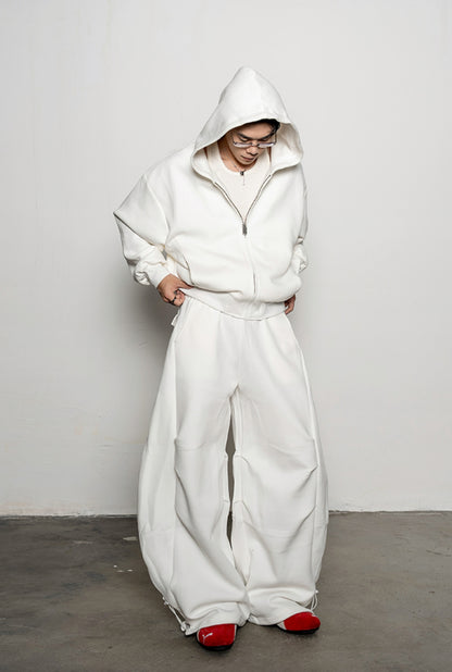 Pleated Zipper Hoodie & Wide Leg Pants Setup WN20877