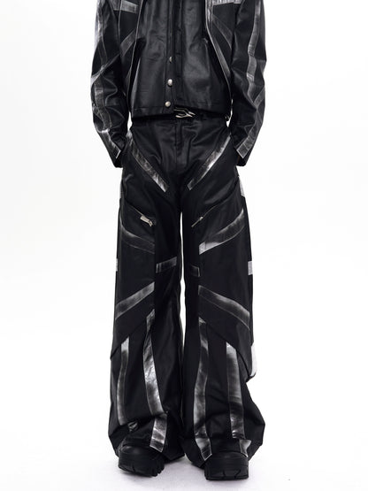 Patchwork Oversize PU Leather Jacket & PU Leather Pants Setup WN20510