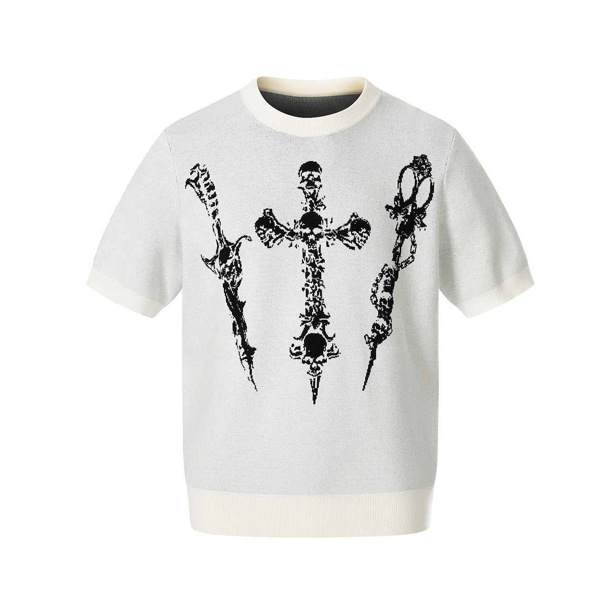 Cross Skull Graphic Short Sleeve Knit T-shirt WN25529