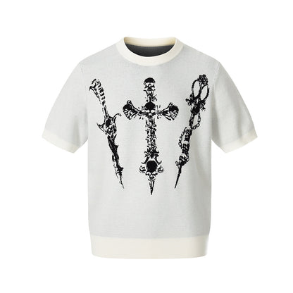 Cross Skull Graphic Short Sleeve Knit T-shirt WN25529