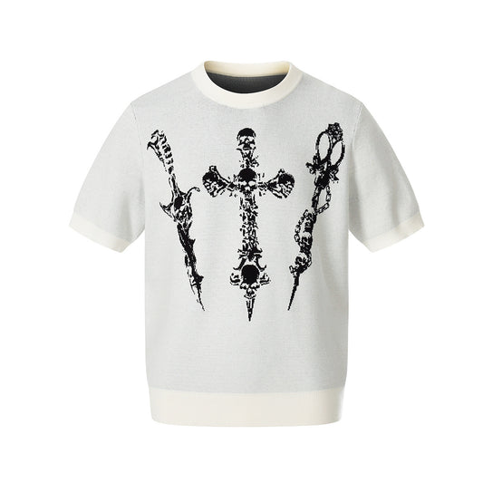 Cross Skull Graphic Short Sleeve Knit T-shirt WN25529