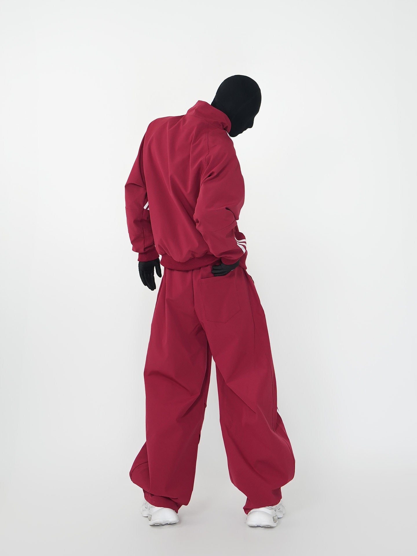 Three-Stripe Stand Neck Water-Repellent Jacket & Curved Wide Leg Pants Setup WN24142