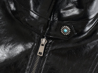 Shiny Zip-Up PU Leather Jacket WN23071