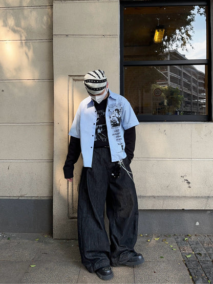 Fake Layered Graphic Print Oversize Long Sleeve Shirt WN24398