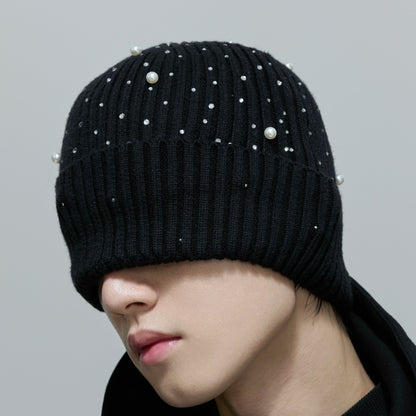 Sequin Pearl Knit Furry Hat WN21710
