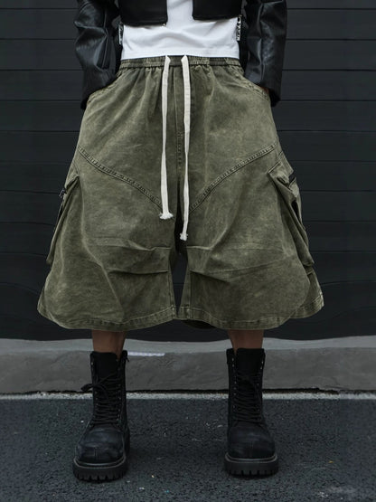 Zipper Multi-Pocket Wide Leg Half Pants WN27861