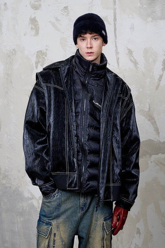 Lightweight Puffer Jacket & PU Leather Jacket WN13206