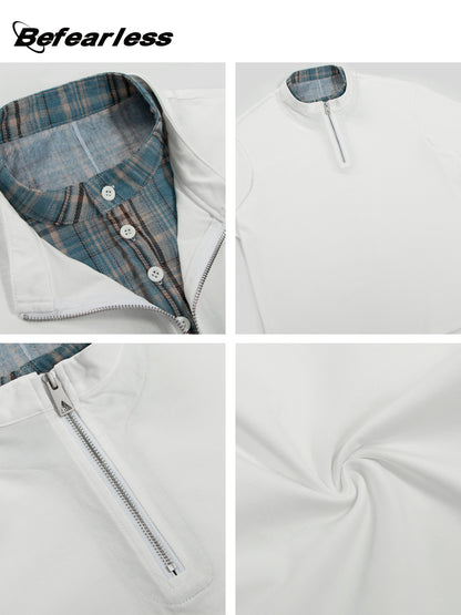 Fake Layered Half-Zip High-Neck Short Sleeve T-Shirt WN26396