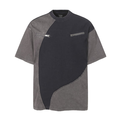 Waffle Panel Zip Design Short Sleeve T-Shirt WN26751