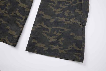Camouflage Cargo Pocket Wide Leg Denim Jeans WN28009
