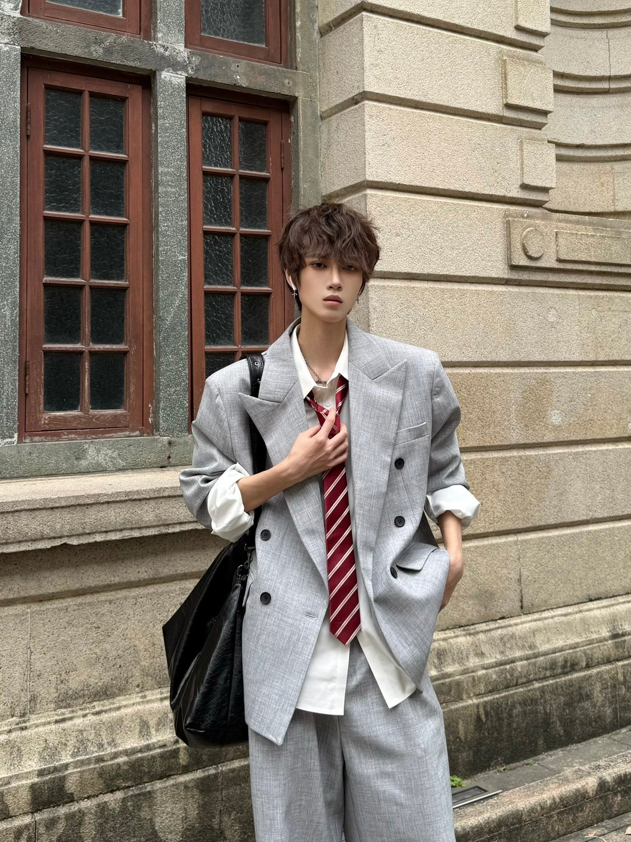 Shoulder-Pad Oversize Tailored Jacket & Wide Leg Trousers Setup WN23158