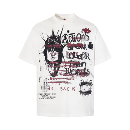 High-Neck Graphic Print Cotton Short Sleeve T-Shirt WN25578