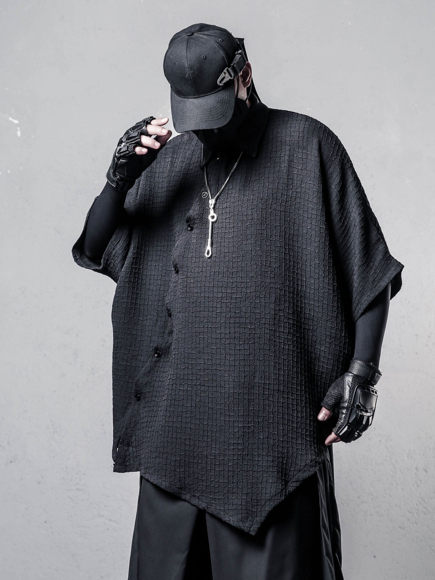 Irregular Texture Batwing Short Sleeve Shirt WN22569