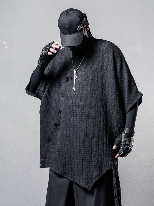 Irregular Texture Batwing Short Sleeve Shirt WN22569