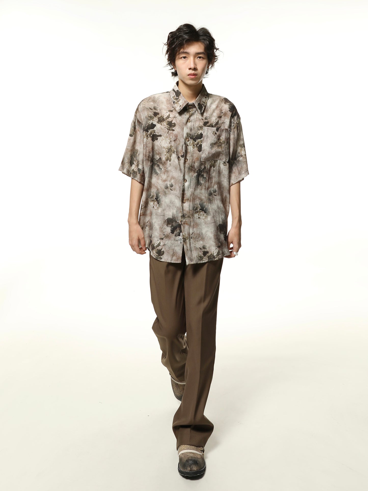 Oversize Floral Print Short Sleeve Shirt WN7101