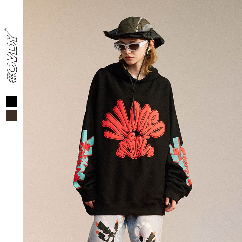 Foam Print Design Fleece Linning Pullover Hoodie WN12344