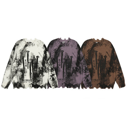 Tie-Dye Damage Hem Oversize Knit Sweater WN11155