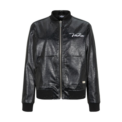 Wrinkle Texture Embroidery PU Leather Jacket WN20977