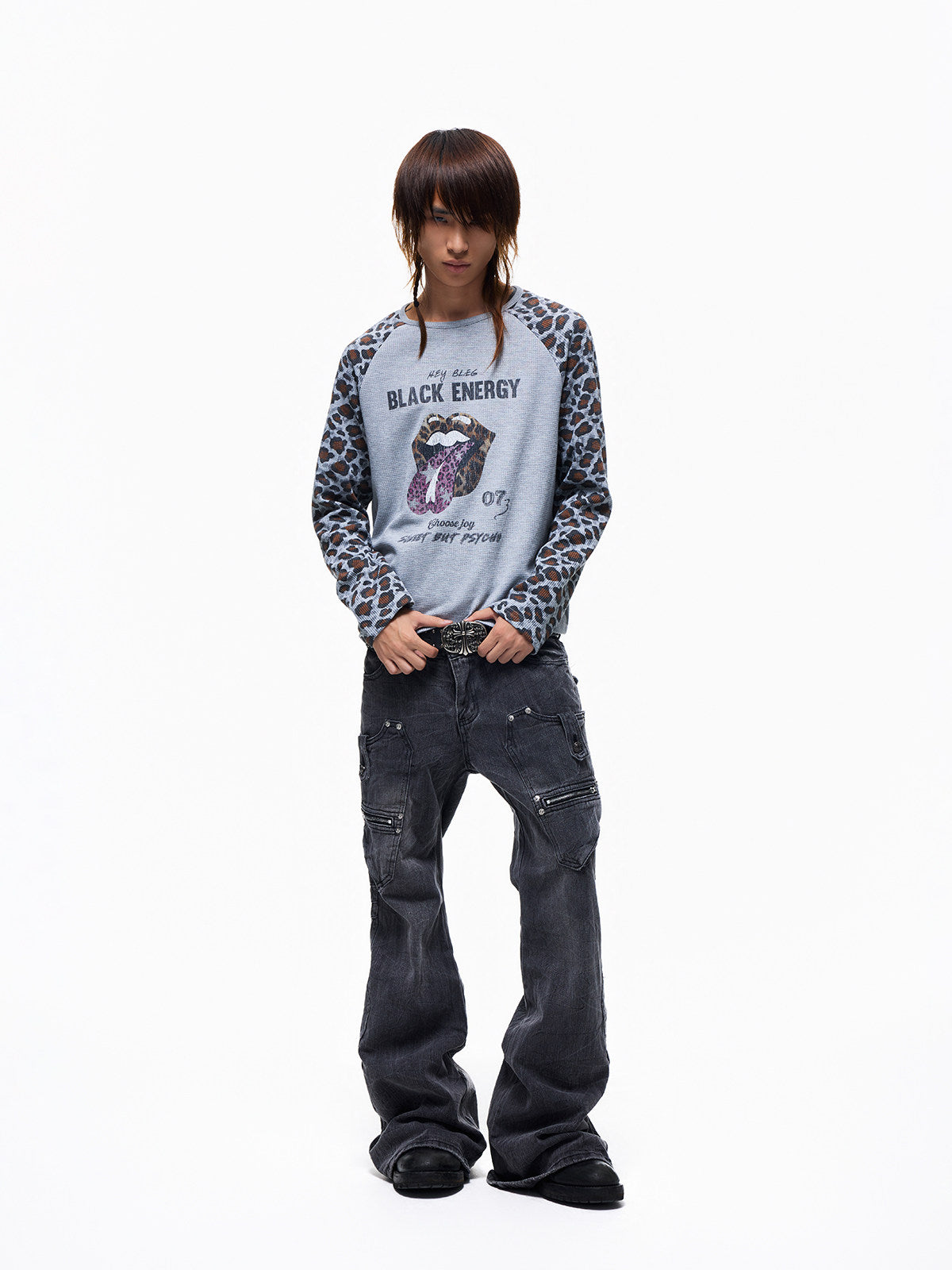 Multi-Pocket Panel Washed Wide Leg Denim Jeans WN27345