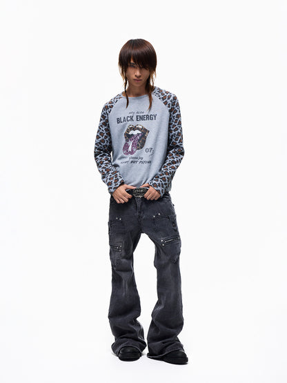 Multi-Pocket Panel Washed Wide Leg Denim Jeans WN27345