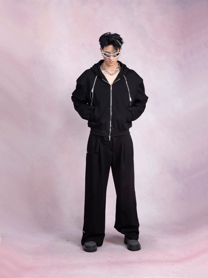 Double Zipper Hoodie & Wide-Leg Straight Sweatpants Setup WN9248