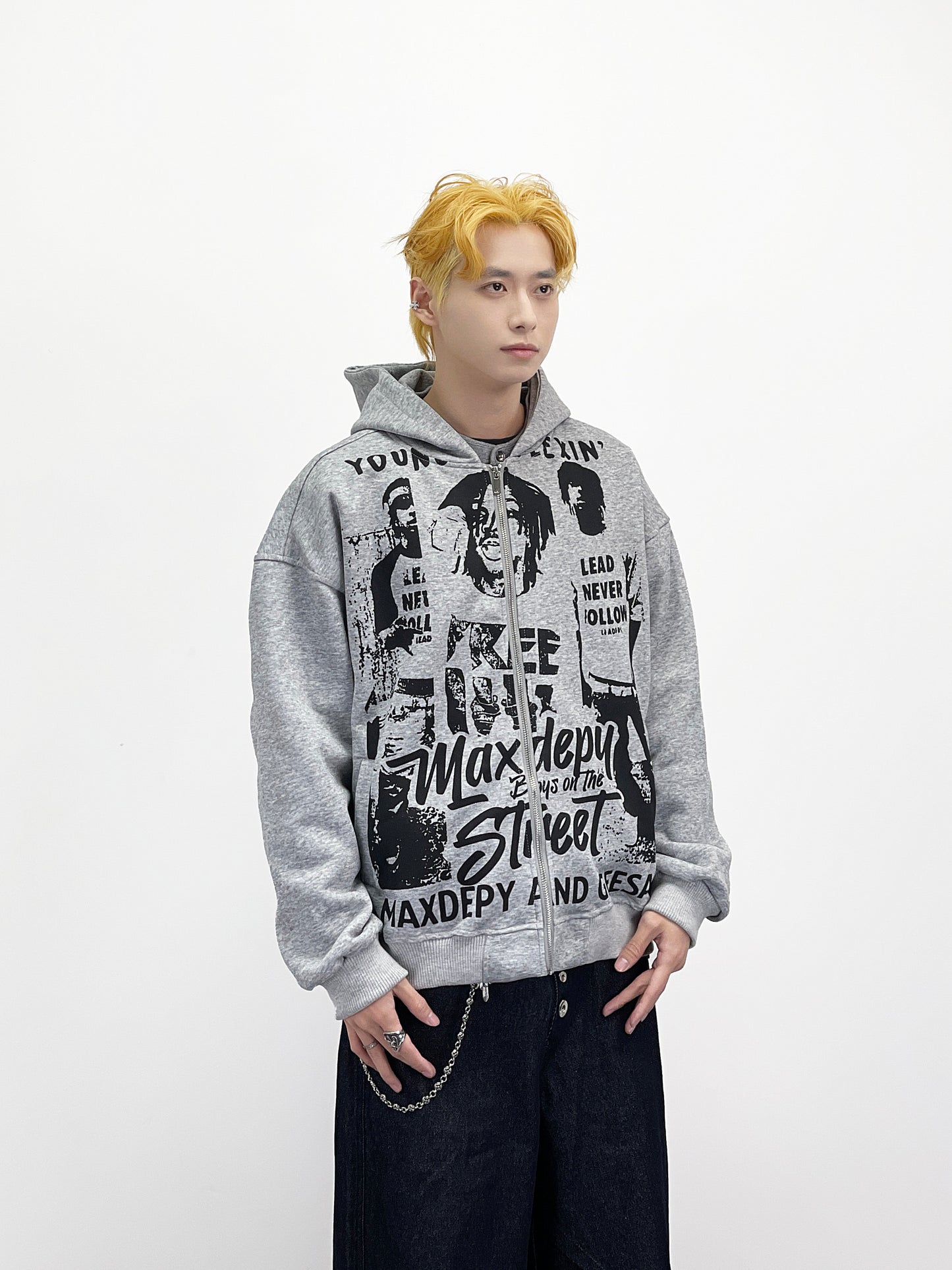 Portrait Letter Graffiti Print Zipper Hoodie WN24271
