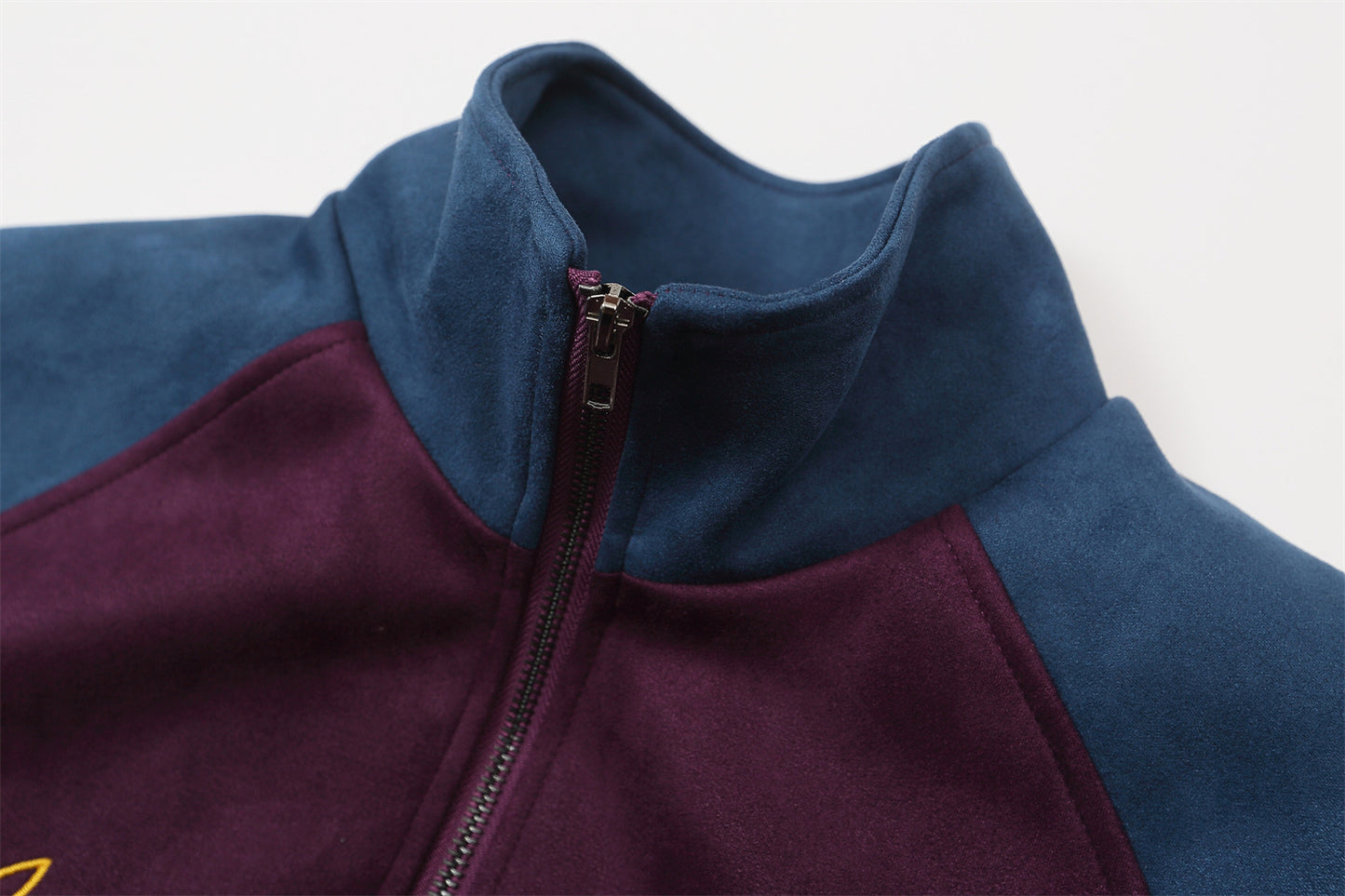 Color-Block Stand Neck Oversize Suede Jacket WN11121