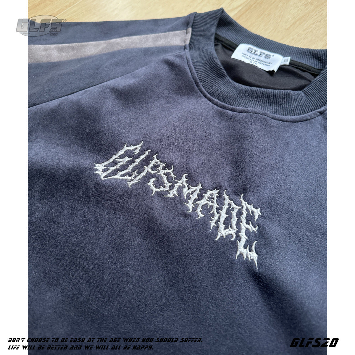 Heavyweight Suede Panel Embroidery Short Sleeve T-Shirt WN26494
