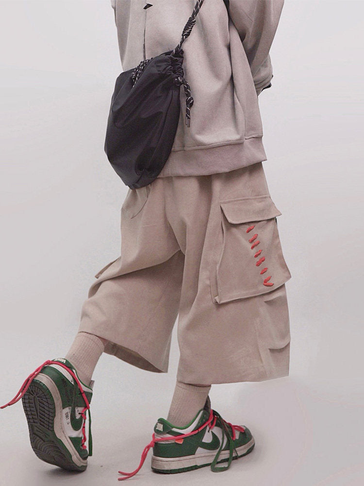 Multi-Pocket Cargo Wide Leg Half Pants WN24020