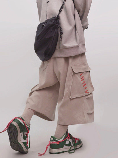 Multi-Pocket Cargo Wide Leg Half Pants WN24020