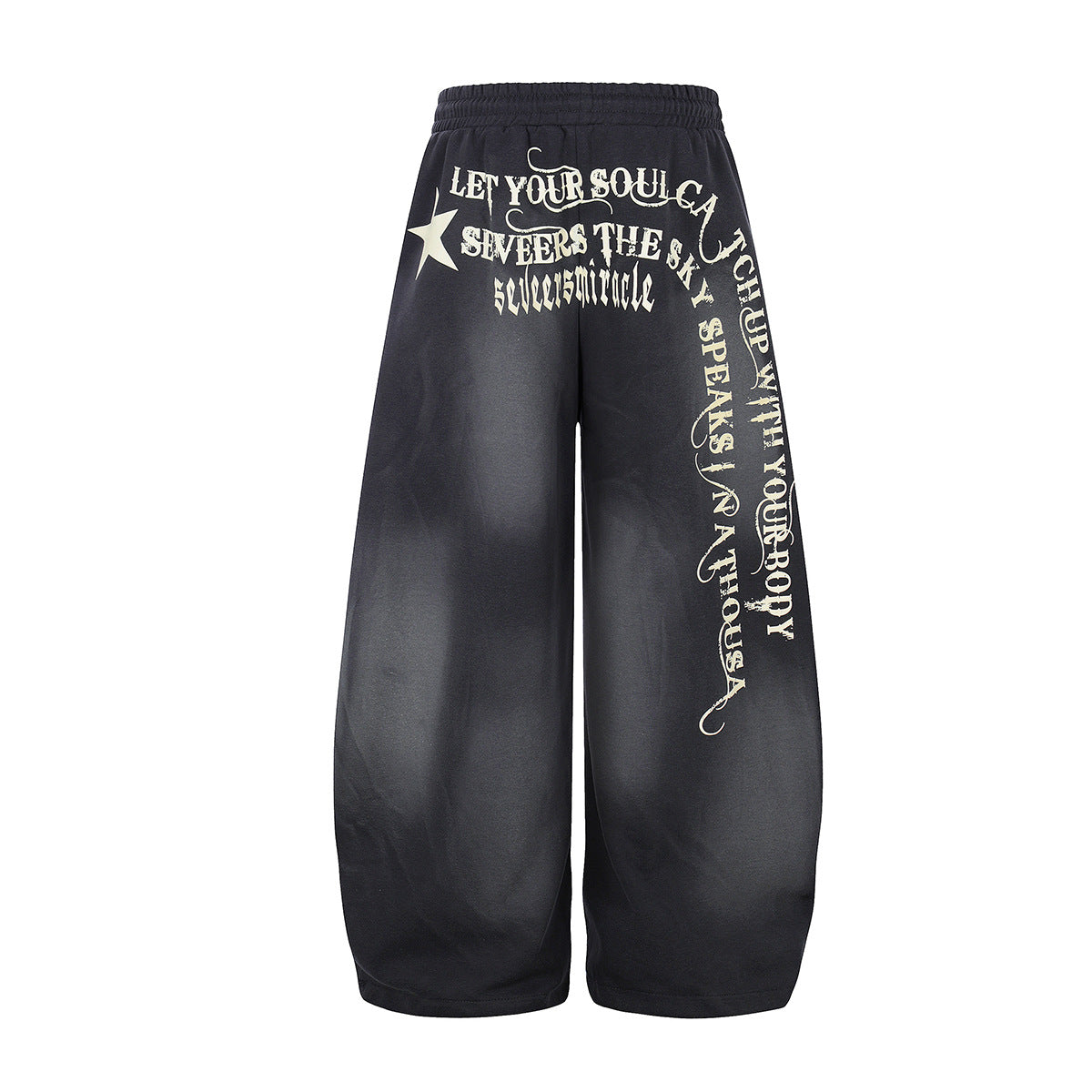 Washed Gradient Logo Print Wide Leg Sporty Pants WN25526